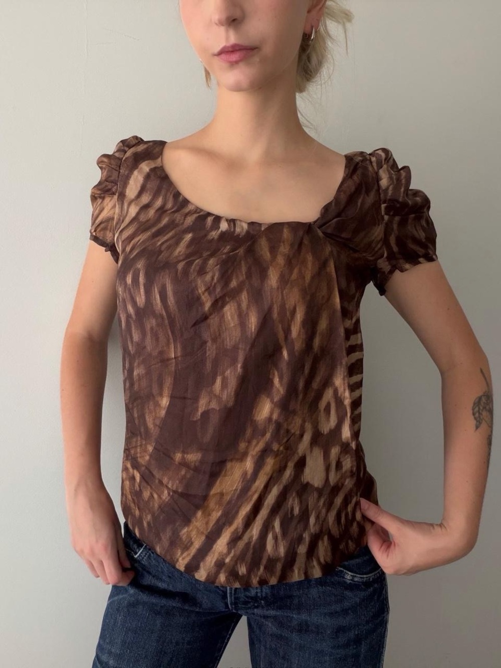 100% silk leopard print top